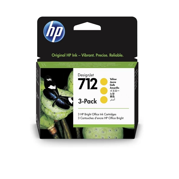 HP 3ED79A (712) SARI 29ML 3 PACKS GENİŞ FORMAT MUREKKEP KARTUŞU