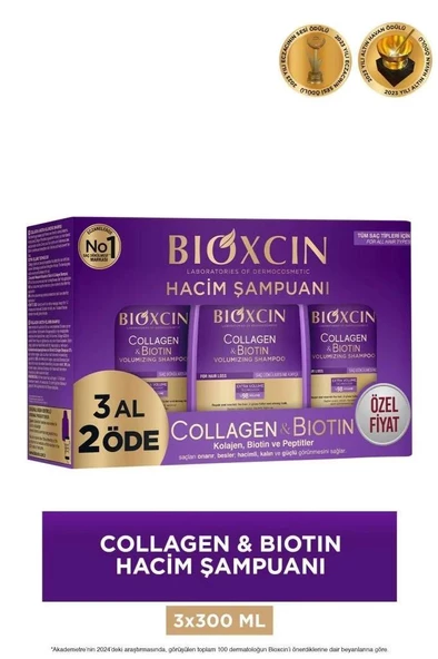 Bioxcin Collagen ve Biotin Hacim Veren Şampuan 3x300 ml