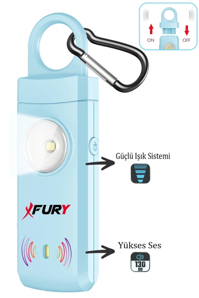 FURY Kişisel Güvenlik Alarmı Ve Anahtarlık - 130db Yüksek Sesli, Işıklı, Şarj Edilebilir, MAVİ - 4
