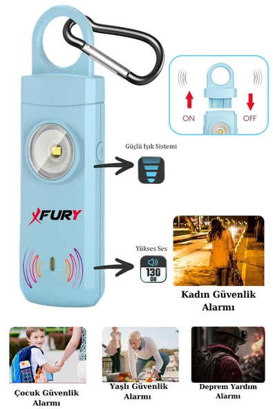FURY Kişisel Güvenlik Alarmı Ve Anahtarlık - 130db Yüksek Sesli, Işıklı, Şarj Edilebilir, MAVİ - 5