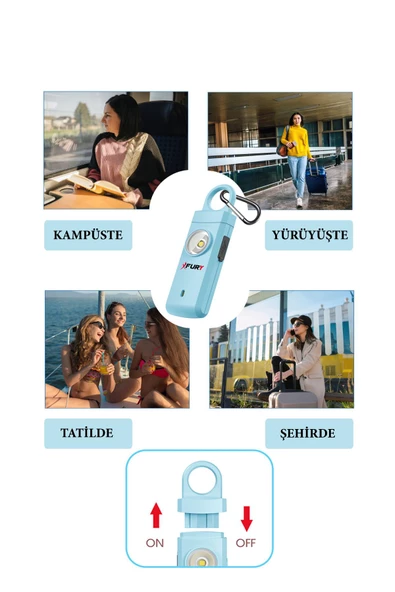 FURY Kişisel Güvenlik Alarmı Ve Anahtarlık - 130db Yüksek Sesli, Işıklı, Şarj Edilebilir, MAVİ - 3