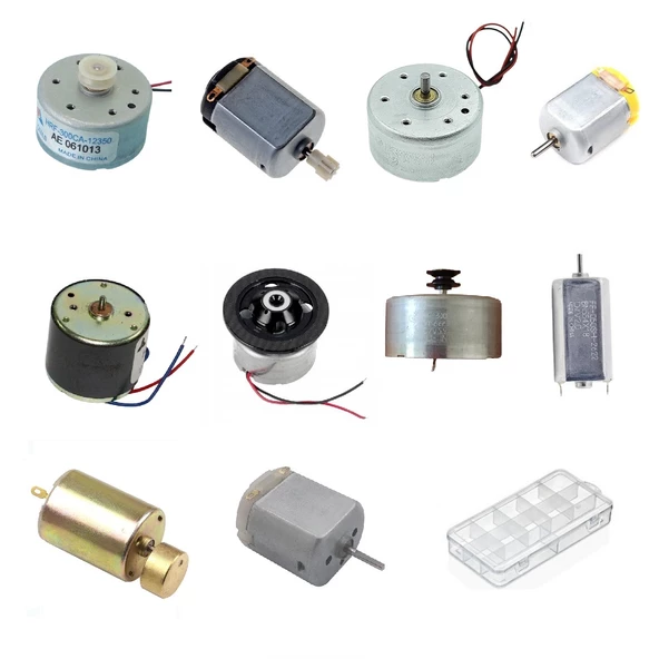 Küçük Tip Elektrik DC Motor Deney Seti Kutulu - 10 Adet (Titreşim ve Oyuncak Motoru Hediyeli) ürün görseli