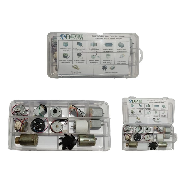 Küçük Tip Elektrik DC Motor Deney Seti Kutulu - 10 Adet (Titreşim ve Oyuncak Motoru Hediyeli) - Resim 4