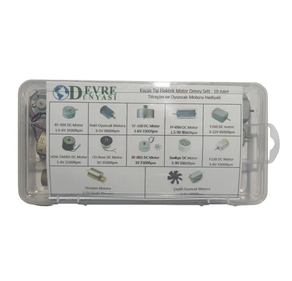 Küçük Tip Elektrik DC Motor Deney Seti Kutulu - 10 Adet (Titreşim ve Oyuncak Motoru Hediyeli) - Resim 6