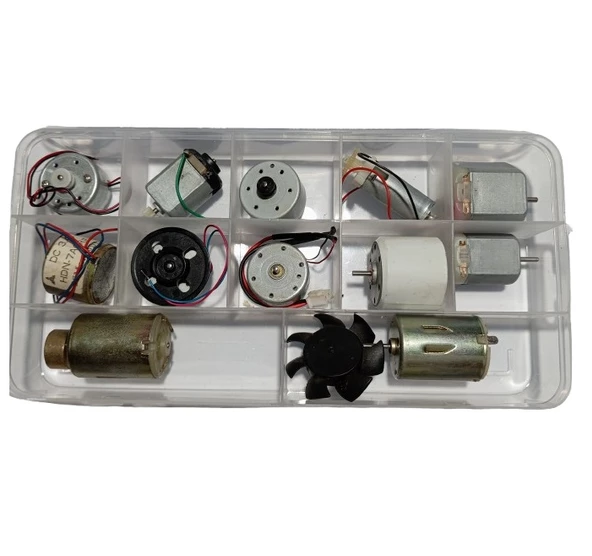 Küçük Tip Elektrik DC Motor Deney Seti Kutulu - 10 Adet (Titreşim ve Oyuncak Motoru Hediyeli) - Resim 5