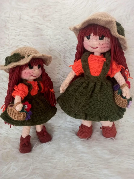 Anne Kız Çiftçi Bebekler Takımı Amigurumi Organik Oyuncak - 1