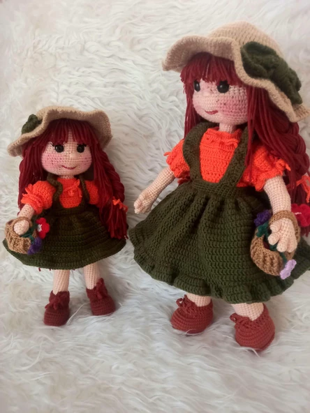 Anne Kız Çiftçi Bebekler Takımı Amigurumi Organik Oyuncak - 2