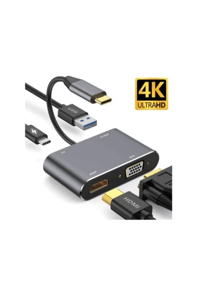 C Hub 4 In 1 Type-c To 4k Hdmı Usb 3.0 Type-c Multiport Type-c Hub Çoğaltıcı