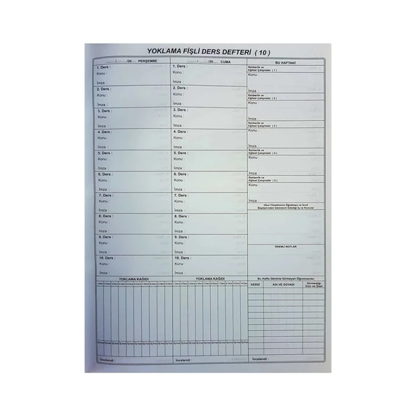 Kocaoluk Yoklama Fişli Ders Defteri 10 Derslik Plastik Kapak - Resim 2