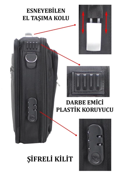 Siyah 17.3 inç Laptop Evrak Çantası - 6