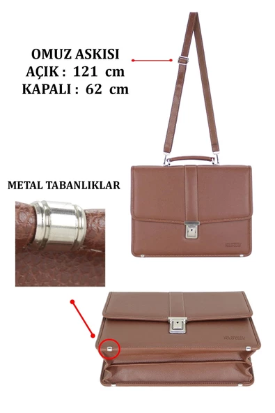 Taba Vintage Klasik Tarz A4 Kağıt Uyumlu Evrak Çantası - 3