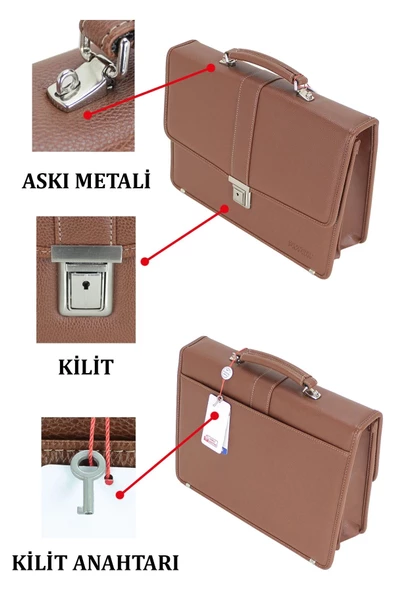 Taba Vintage Klasik Tarz A4 Kağıt Uyumlu Evrak Çantası - 8
