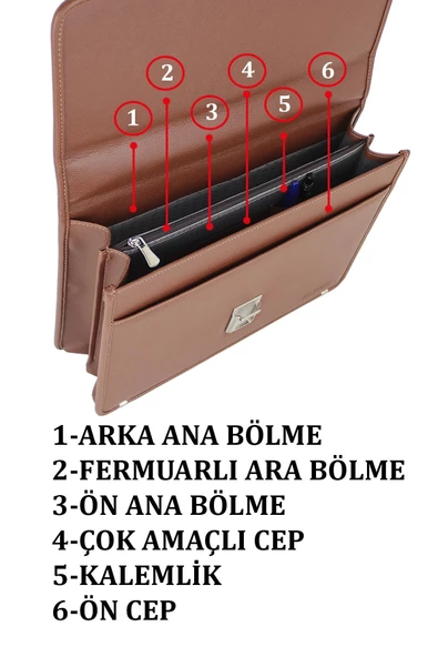 Taba Vintage Klasik Tarz A4 Kağıt Uyumlu Evrak Çantası - 5