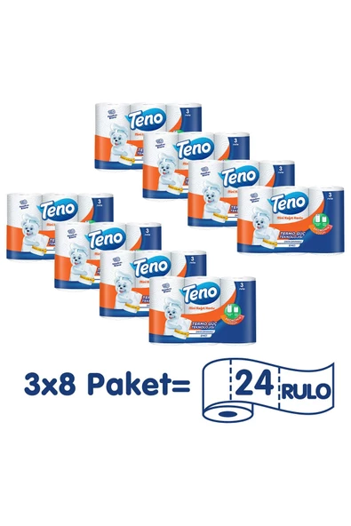 Teno Mini Kağıt Havlu 24 Rulo (3 RULO X 8 PAKET)