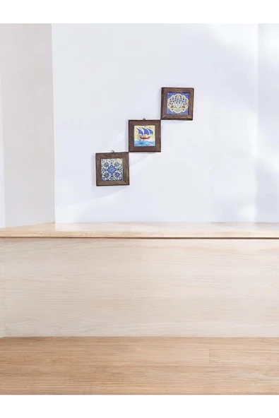 sharp&art  Ahşap Çerçeveli Çini Desenli 15-15 Cm Karo Duvar Süsü,3 Lü Ve Tekli Seçenekler Ile... - 6