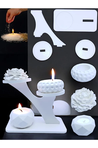 sharp&art  Dekoratif Özel Tasarım Beyaz Stand,saksı Ve Mumluklar (2 FARKLI MODEL SEÇENEĞİYLE...) - 5