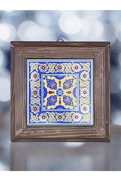 sharp&art  Ahşap Çerçeveli Çini Desenli 15*15 Cm Karo Duvar Süsü,3 Lü Ve Tekli Seçenekler Ile...