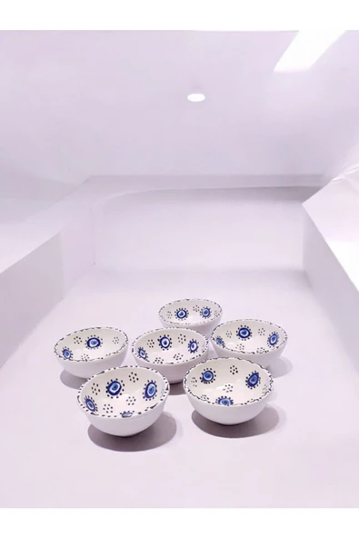 sharp&art 6 LI PAPATYA VE NAZAR BONCUĞU DESENLİ %100 GERÇEK EL İŞLEMESİ 8 CM KASE SETİ - 5