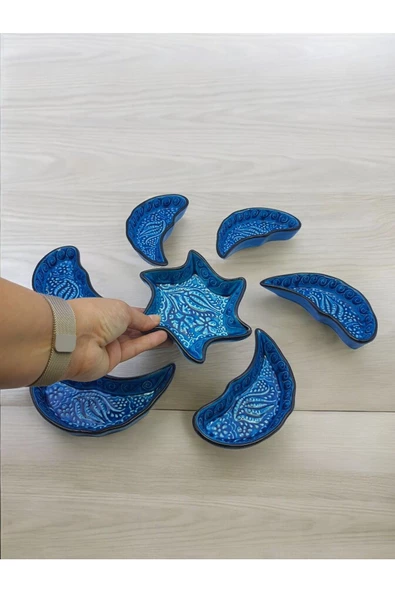 sharpart  Otantik Desenli Kabartmalı Seramik 8 Parça Kahvaltılık Ve Çerezlik Sunum Seti - 2