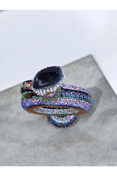 sharpart  Hitit Model %100 El Işlemesi,kabartma Desenli Dekoratif Çini Vazo (20 CM) - Resim 3