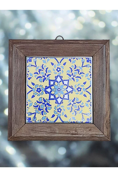 sharp&art  Ahşap Çerçeveli Çini Desenli 15*15 Cm Karo Duvar Süsü,3 Lü Ve Tekli Seçenekler Ile...