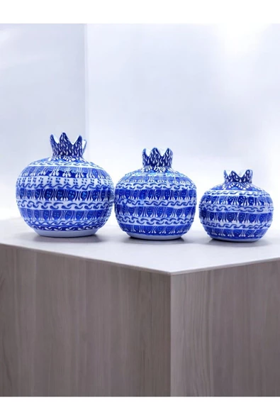 sharpart  Sharp&art Özel Ve %100 Detaylı El Işlemesi 3'lü Çini Nar Takımı...(12-10-8 CM) - Resim 3