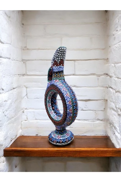 sharpart  Hitit Model %100 El Işlemesi,kabartma Desenli Dekoratif Çini Vazo (20 CM)