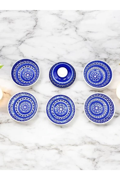 sharpart 5 PARÇA SERAMİK EL İŞLEMESİ DENİZ SERİSİ LÜKS KASE SETİ - 6