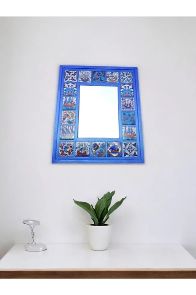 sharp&art  Çini Desenli 18 Parça Karo Çerçeveli (35-30 CM) Ahşap Dekoratif Ayna,6 Farklı Renk Seçeneği Ile... - 4