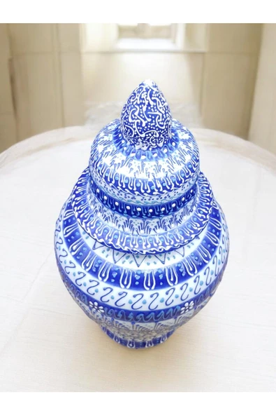 sharpart  Otantik Desenli Orta Boy El Yapımı Ve El Desenli Klasik Çini Vazo (27 CM) - Resim 2