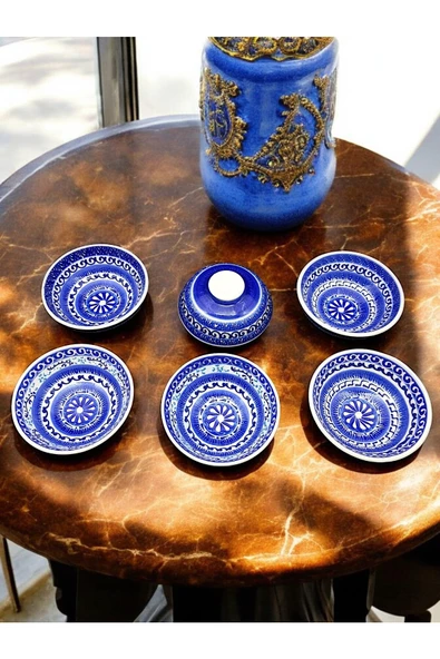 sharpart 5 PARÇA SERAMİK EL İŞLEMESİ DENİZ SERİSİ LÜKS KASE SETİ