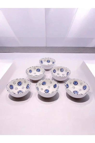 sharp&art 6 LI PAPATYA VE NAZAR BONCUĞU DESENLİ %100 GERÇEK EL İŞLEMESİ 8 CM KASE SETİ - 3