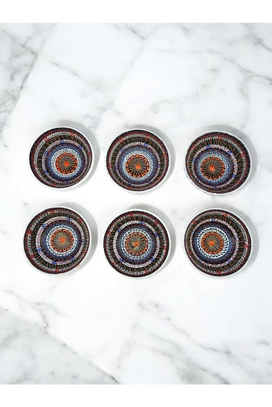 sharpart 6 Parça Seramik El Işlemesi Otantik Desen Serisi Lüks Kase Seti - 6