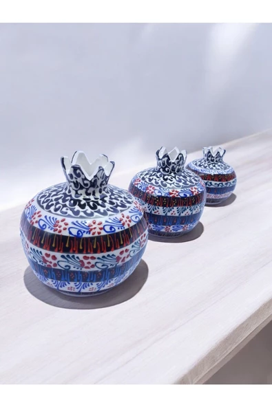 sharpart  Sharp&art Özel Ve %100 Detaylı El Işlemesi 3'lü Çini Nar Takımı...(12-10-8 CM) - 5