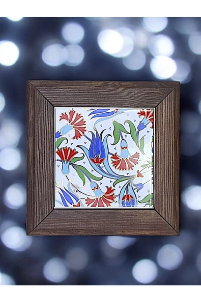 sharp&art  Ahşap Çerçeveli Çini Desenli 15*15 Cm Karo Duvar Süsü,3 Lü Ve Tekli Seçenekler Ile...