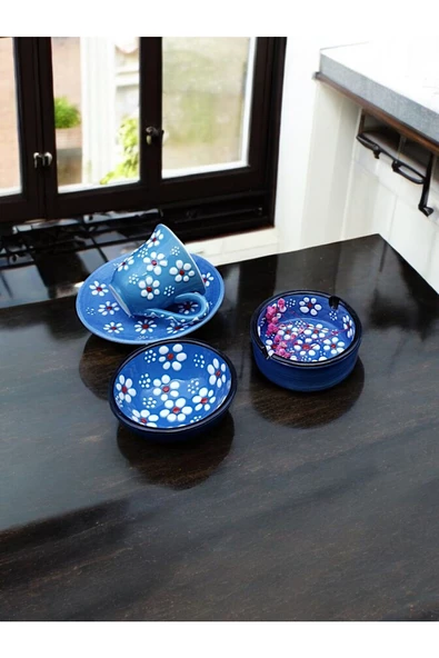 sharp&art  El Işlemesi, Papatya Desenli Kahve Fincanı, Küllük Ve Lokum Kasesi,6 Farklı Renk Seçeneği