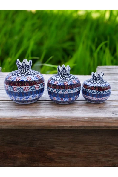 sharpart  Sharp&art Özel Ve %100 Detaylı El Işlemesi 3'lü Çini Nar Takımı...(12-10-8 CM) - 6