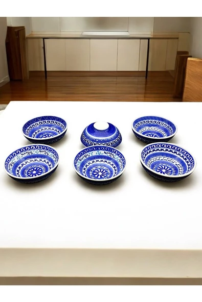 sharpart 5 PARÇA SERAMİK EL İŞLEMESİ DENİZ SERİSİ LÜKS KASE SETİ - 3