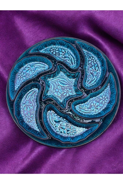 sharpart  Otantik Desenli Kabartmalı Seramik 8 Parça Kahvaltılık Ve Çerezlik Sunum Seti - 6