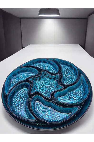 sharpart  Otantik Desenli Kabartmalı Seramik 8 Parça Kahvaltılık Ve Çerezlik Sunum Seti - 2