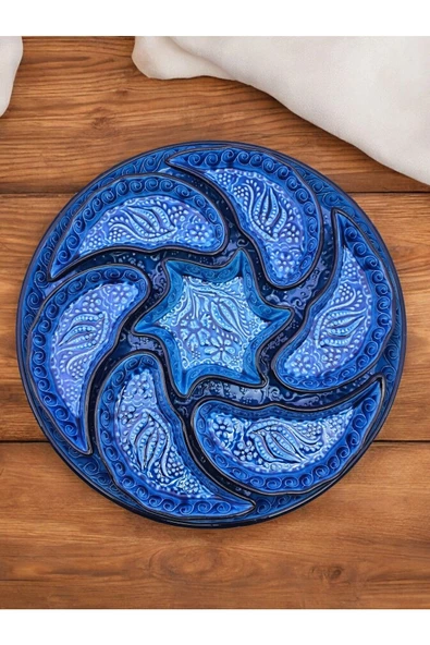 sharpart  Otantik Desenli Kabartmalı Seramik 8 Parça Kahvaltılık Ve Çerezlik Sunum Seti - 3