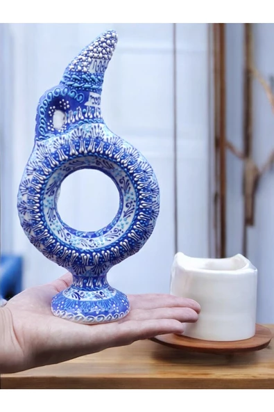 sharpart  Hitit Model %100 El Işlemesi,kabartma Desenli Dekoratif Çini Vazo (20 CM) - Resim 2