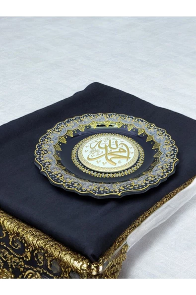 sharp&art  ALLAH (CC),MUHAMMED (A.S.) LAFZI YAZILI,EL İŞLEMESİ,YALDIZ VE SİMLİ ÇİNİ TABAK,3 FARKLI MODEL,30 CM - 2