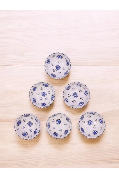 sharp&art 6 LI PAPATYA VE NAZAR BONCUĞU DESENLİ %100 GERÇEK EL İŞLEMESİ 8 CM KASE SETİ - 4