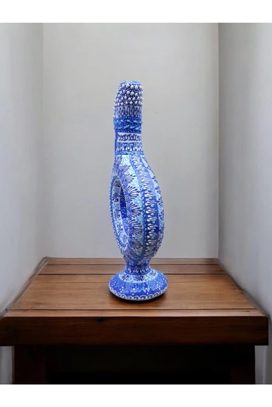 sharpart  Hitit Model %100 El Işlemesi,kabartma Desenli Dekoratif Çini Vazo (20 CM) - Resim 3