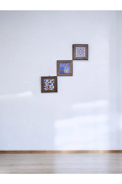 sharp&art  Ahşap Çerçeveli Çini Desenli 15-15 Cm Karo Duvar Süsü,3 Lü Ve Tekli Seçenekler Ile... - 6