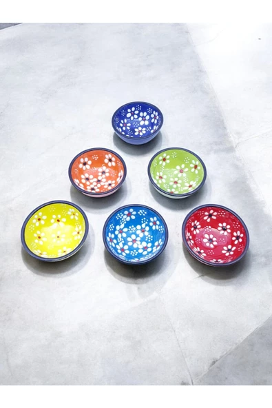 sharp&art Papatya Ve Nazar Boncuğu Desenli %100 Gerçek El Işlemesi 6 Lı 8 Cm Kase Seti - 7