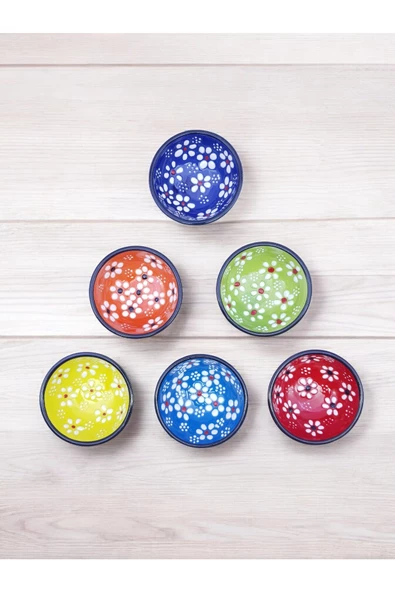sharp&art Papatya Ve Nazar Boncuğu Desenli %100 Gerçek El Işlemesi 6 Lı 8 Cm Kase Seti - 6