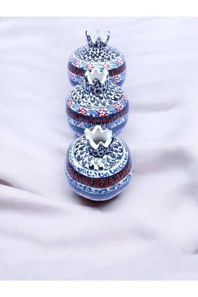 sharpart  Sharp&art Özel Ve %100 Detaylı El Işlemesi 3'lü Çini Nar Takımı...(12-10-8 CM) - 7
