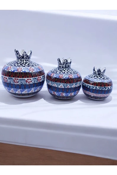 sharpart  Sharp&art Özel Ve %100 Detaylı El Işlemesi 3'lü Çini Nar Takımı...(12-10-8 CM) - 8